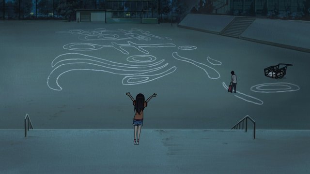 Kyon and Haruhi walking uphill